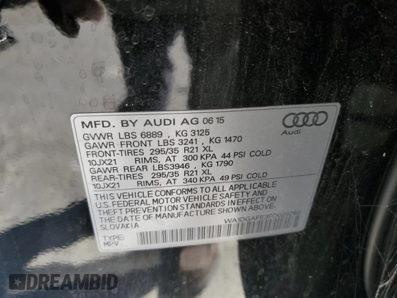 2015 Audi Q7 S line Prestige z VIN WA1DGAFE3FD029266, wystawiony jako Copart lot #46362965 z przebiegiem 119 739 mil mil oraz Szkoda całkowita • Salvage title. Historia ofert i sprzedaży dostępna na DreamBid. Obrazek 13.