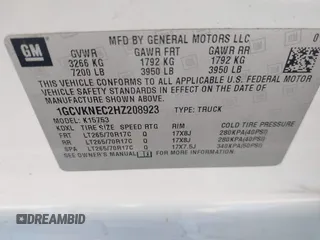 2017 Chevrolet Silverado 1500 Work Truck with VIN 1GCVKNEC2HZ208923, listed as a IAAI auction lot 41234814 with 176,543 mi miles. Bid and sale history available at carsss.com. Image 9.