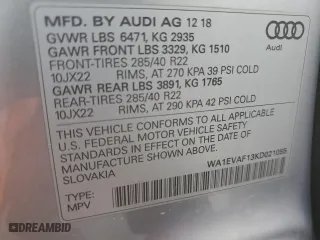2019 Audi Q8 Premium Plus with VIN WA1EVAF13KD021055, listed as a Copart auction lot 51812235 with 96,502 mi miles and Clean Title. Bid and sale history available at carsss.com. Image 13.