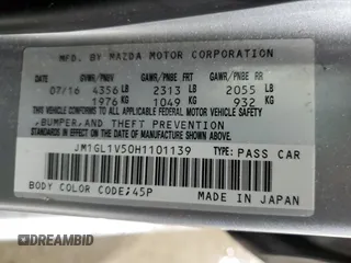 2017 Mazda Mazda6 Touring with VIN JM1GL1V50H1101139, listed as a Copart auction lot 43197105 with 86,576 mi miles and Salvage Title. Bid and sale history available at carsss.com. Image 12.