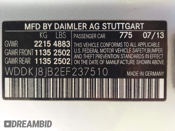 2014 Mercedes-Benz E-Class E 350 with VIN WDDKJ8JB2EF237510, listed as a IAAI auction lot 42122701 with 137,649 mi miles. Bid and sale history available at carsss.com. Image 9.