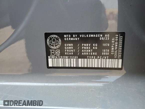 2024 Volkswagen GTI Autobahn с VIN WVWVA7CD2RW125389, выставлен на аукционе Copart как лот 60105665 с пробегом 48 790 миль миль и Чистый • Clean title. История ставок и продаж доступна на DreamBid. Изображение 12.