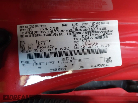 2017 Ford Focus SE with VIN 1FADP3F25HL285849, listed as a IAAI auction lot 41709240 with 90,652 mi miles. Bid and sale history available at carsss.com. Image 9.