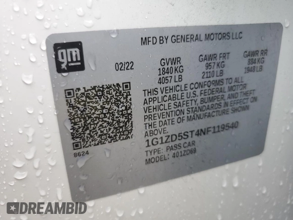 2022 Chevrolet Malibu LT with VIN 1G1ZD5ST4NF119540, listed as a Copart auction lot 85776184 with 75,966 mi miles and Clean Title. Bid and sale history available at DreamBid. Image 14.