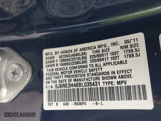 2011 Honda CR-V SE with VIN 5J6RE3H46BL035431, listed as a IAAI auction lot 41874977 with 137,691 mi miles. Bid and sale history available at carsss.com. Image 9.