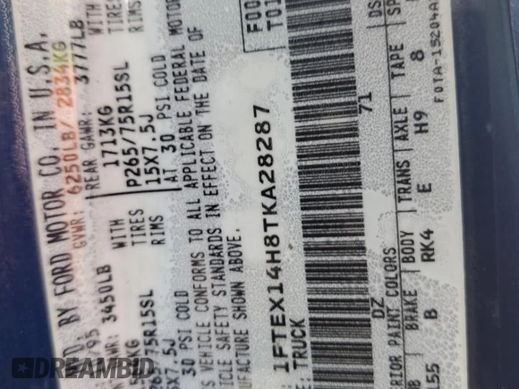 1996 Ford F-150 z VIN 1FTEX14H8TKA28287, wystawiony jako Copart lot #57454015 z przebiegiem 153 005 mil mil oraz Szkoda całkowita • Salvage title. Historia ofert i sprzedaży dostępna na DreamBid. Obrazek 12.