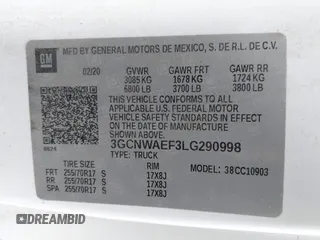 2020 Chevrolet Silverado 1500 Work Truck with VIN 3GCNWAEF3LG290998, listed as a IAAI auction lot 41350711 with 81,856 mi miles and . Bid and sale history available at DreamBid. Image 9.