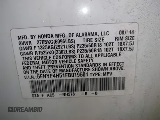 2015 Honda Pilot EX-L with VIN 5FNYF4H51FB019501, listed as a IAAI auction lot 42029926 with 170,755 mi miles and . Bid and sale history available at carsss.com. Image 9.