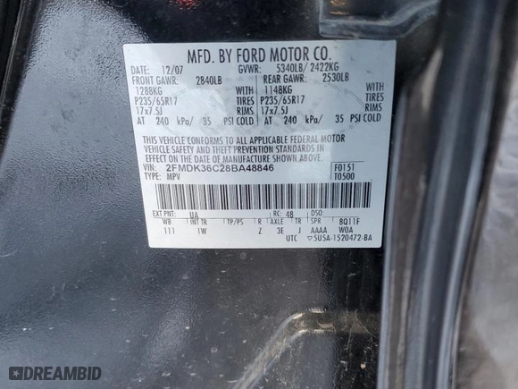 2008 Ford Edge SE with VIN 2FMDK36C28BA48846, listed as a Copart auction lot 88116005 with 0 mi miles and Salvage Title. Bid and sale history available at carsss.com. Image 14.