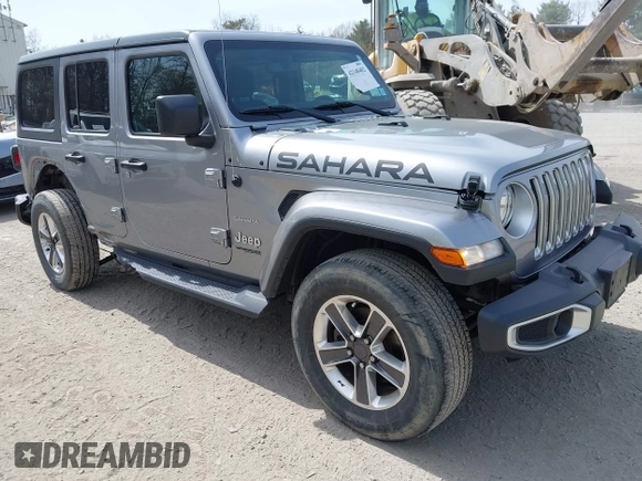 2018 Jeep Wrangler Unlimited Sahara with VIN 1C4HJXEG4JW141540, listed as a IAAI auction lot 42148402 with 43,909 mi miles and . Bid and sale history available at DreamBid. Image 1.