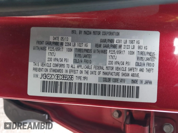 2014 Mazda CX-5 Touring with VIN JM3KE2CY3E0355296, listed as a IAAI auction lot 41688625 with 164,390 mi miles. Bid and sale history available at carsss.com. Image 9.
