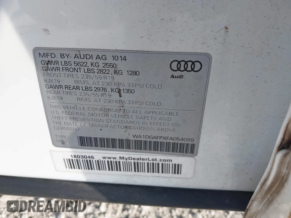 2015 Audi Q5 Premium Plus z VIN WA1DGAFPXFA054099, wystawiony jako IAAI lot #42192489 z przebiegiem 106 560 mil mil oraz . Historia ofert i sprzedaży dostępna na DreamBid. Obrazek 9.