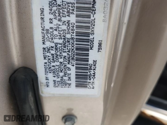 1999 Toyota Camry LE с VIN 4T1BG22KXXU874840, выставлен на аукционе Copart как лот 61271895 с пробегом 288 482 миль миль и Чистый • Clean title. История ставок и продаж доступна на DreamBid. Изображение 12.