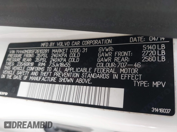 2015 Volvo XC60 T5 Drive-E Premier z VIN YV440MDB5F2610281, wystawiony jako IAAI lot #41479979 z przebiegiem 124 841 mil mil oraz . Historia ofert i sprzedaży dostępna na DreamBid. Obrazek 9.