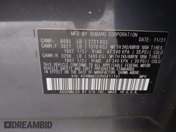 2022 Subaru Ascent Premium with VIN 4S4WMACDXN3411197, listed as a IAAI auction lot 40119232 with 43,924 mi miles and . Bid and sale history available at DreamBid. Image 9.