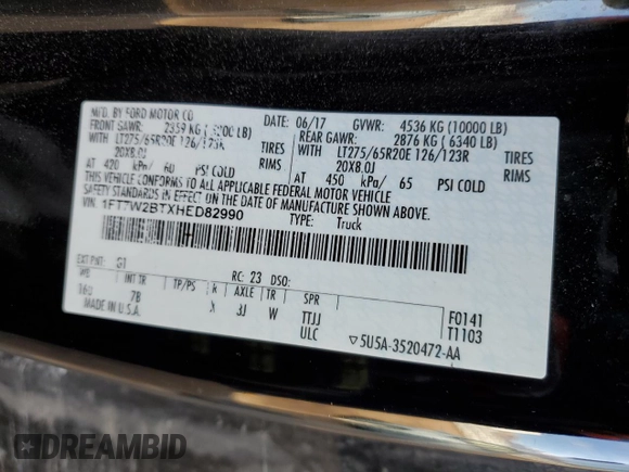 2017 Ford F-250 Lariat с VIN 1FT7W2BTXHED82990, выставлен на аукционе Copart как лот 43398905 с пробегом 140 089 миль миль и Списание • Salvage title. История ставок и продаж доступна на DreamBid. Изображение 14.