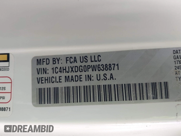 2023 Jeep Wrangler Sport S with VIN 1C4HJXDG0PW638871, listed as a IAAI auction lot 42129295 with 16,171 mi miles and . Bid and sale history available at DreamBid. Image 9.