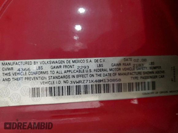 2008 Volkswagen Jetta SE z VIN 3VWRZ71K48M130858, wystawiony jako Copart lot #63095595 z przebiegiem 111 859 mil mil oraz Szkoda całkowita • Salvage title. Historia ofert i sprzedaży dostępna na DreamBid. Obrazek 12.