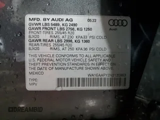 2022 Audi Q5 S line Premium Plus with VIN WA1EAAFY2N2120863, listed as a Copart auction lot 58784045 with 35,020 mi miles and Salvage title. Bid and sale history available at DreamBid. Image 13.