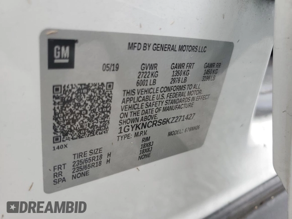 2019 Cadillac XT5 Luxury FWD z VIN 1GYKNCRS6KZ271427, wystawiony jako Copart lot #58873725 z przebiegiem Nie podano mil oraz Szkoda całkowita • Salvage title. Historia ofert i sprzedaży dostępna na DreamBid. Obrazek 14.