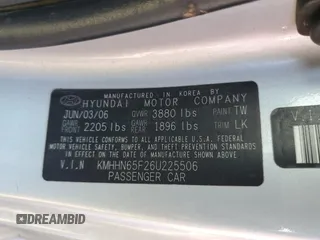 2006 Hyundai Tiburon GT z VIN KMHHN65F26U225506, wystawiony jako Copart lot #56997285 z przebiegiem 170 175 mil mil oraz Szkody całkowita. Historia ofert i sprzedaży dostępna na DreamBid. Obrazek 13.