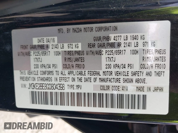 2016 Mazda CX-5 Sport with VIN JM3KE2BE8G0804398, listed as a IAAI auction lot 40490953 with 116,279 mi miles and . Bid and sale history available at DreamBid. Image 9.