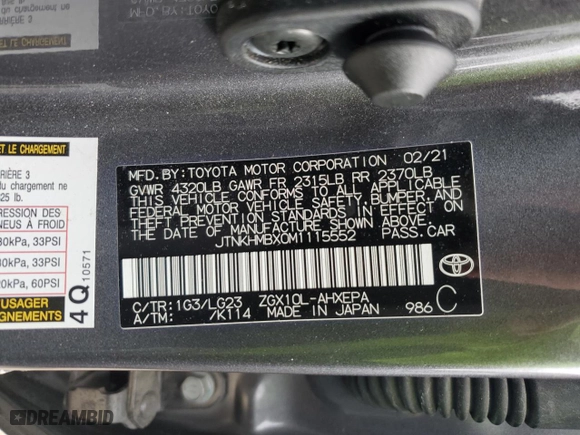 2021 Toyota C-HR LE with VIN JTNKHMBX0M1115552, listed as a Copart auction lot 37291024 with NaN miles and Salvage Title. Bid and sale history available at carsss.com. Image 14.