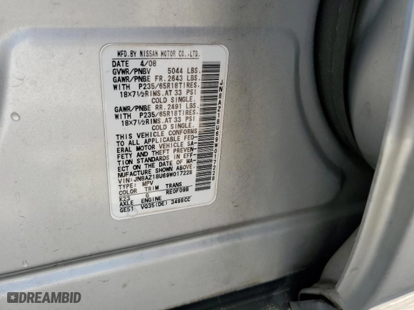 2009 Nissan Murano S with VIN JN8AZ18U69W017228, listed as a Copart auction lot 53282775 with 119,934 mi miles and Salvage Title. Bid and sale history available at carsss.com. Image 13.