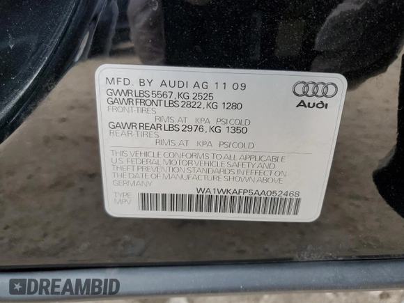 2010 Audi Q5 Prestige z VIN WA1WKAFP5AA052468, wystawiony jako Copart lot #41422085 z przebiegiem 144 087 mil mil oraz Szkoda całkowita • Salvage title. Historia ofert i sprzedaży dostępna na DreamBid. Obrazek 14.