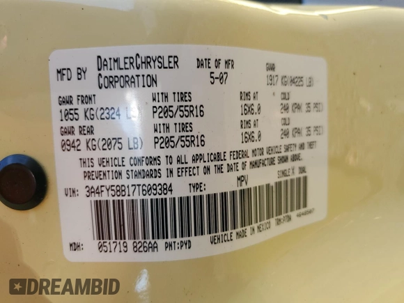 2007 Chrysler PT Cruiser Touring with VIN 3A4FY58B17T609384, listed as a Copart auction lot 77205834 with 103,526 mi miles and Salvage Title. Bid and sale history available at carsss.com. Image 14.