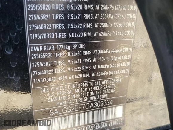 2016 Land Rover Range Rover Supercharged with VIN SALGS2EF7GA309334, listed as a Copart auction lot 48387365 with 115,745 mi miles and Clean title. Bid and sale history available at DreamBid. Image 12.
