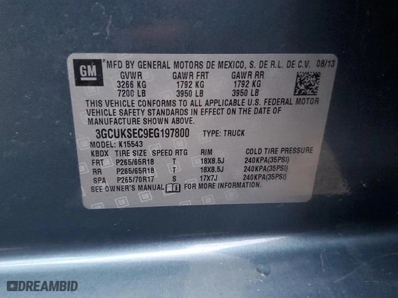 2014 Chevrolet Silverado 1500 LTZ with VIN 3GCUKSEC9EG197800, listed as a Copart auction lot 85949324 with 214,246 mi miles and Salvage Title. Bid and sale history available at carsss.com. Image 12.