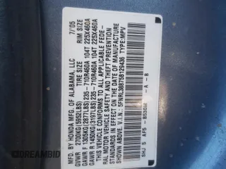 2005 Honda Odyssey TOURING with VIN 5FNRL38875B129436, listed as a Copart auction lot 89017365 with 0 mi miles and Salvage Title. Bid and sale history available at carsss.com. Image 16.