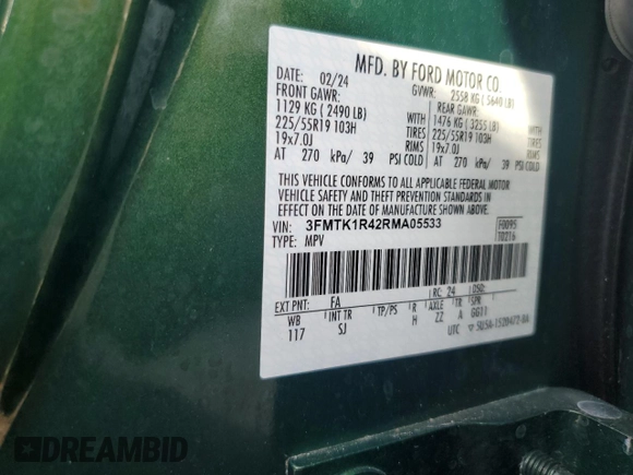 2024 Ford Mustang Mach-E Select with VIN 3FMTK1R42RMA05533, listed as a Copart auction lot 61625615 with 16,009 mi miles and Salvage title. Bid and sale history available at DreamBid. Image 12.