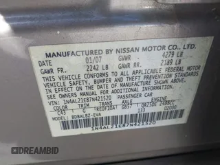 2007 Nissan Altima 2.5 S with VIN 1N4AL21E87N421520, listed as a IAAI auction lot 42009119 with 327,459 mi miles. Bid and sale history available at carsss.com. Image 9.