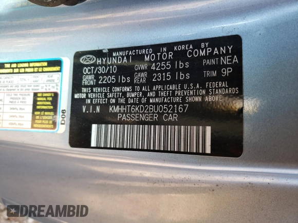 2011 Hyundai Genesis Coupe with VIN KMHHT6KD2BU052167, listed as a Copart auction lot 41340295 with 117,048 mi miles and Salvage title. Bid and sale history available at DreamBid. Image 14.