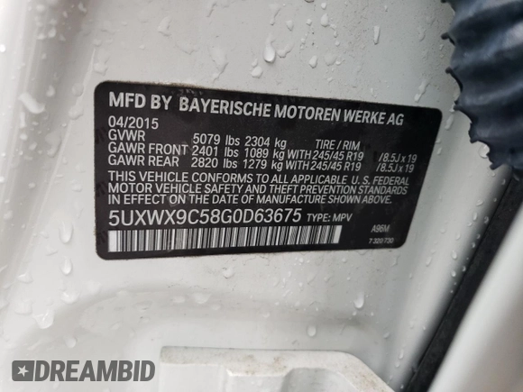 2016 BMW X3 xDrive28i with VIN 5UXWX9C58G0D63675, listed as a Copart auction lot 86893554 with 91,722 mi miles and Salvage Title. Bid and sale history available at carsss.com. Image 14.