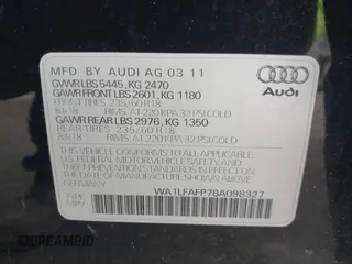 2011 Audi Q5 Premium Plus with VIN WA1LFAFP7BA098327, listed as a IAAI auction lot 42067991 with 108,866 mi miles and . Bid and sale history available at DreamBid. Image 9.
