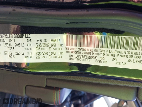 2014 Jeep Cherokee Trailhawk with VIN 1C4PJMBB6EW162303, listed as a IAAI auction lot 41910167 with 133,669 mi miles. Bid and sale history available at carsss.com. Image 9.