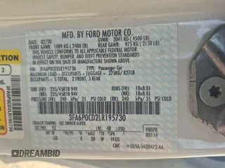 2020 Ford Fusion SEL with VIN 3FA6P0CD2LR195730, listed as a IAAI auction lot 42470167 with 58,046 mi miles and . Bid and sale history available at DreamBid. Image 1.