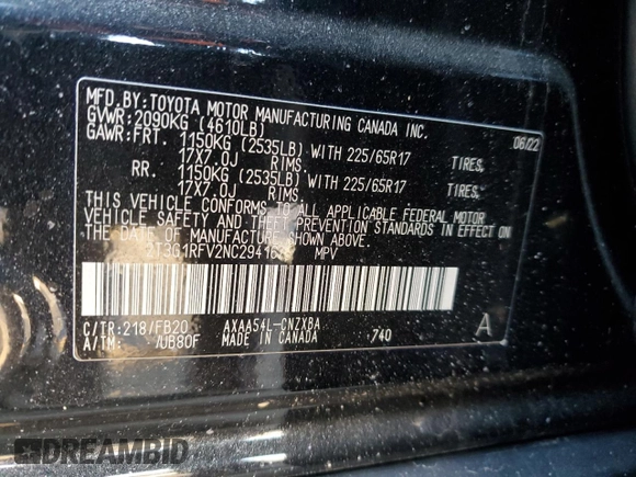 2022 Toyota RAV4 LE with VIN 2T3G1RFV2NC294167, listed as a Copart auction lot 43970325 with 32,092 mi miles and Salvage Title. Bid and sale history available at carsss.com. Image 15.