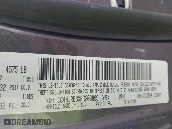 2015 Jeep Patriot Sport with VIN 1C4NJRBBXFD206899, listed as a IAAI auction lot 42434469 with 150,817 mi miles and . Bid and sale history available at DreamBid. Image 9.