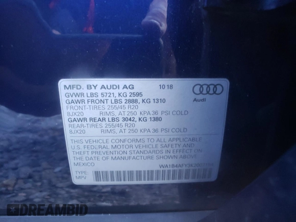 2019 Audi SQ5 Premium Plus with VIN WA1B4AFY3K2007154, listed as a Copart auction lot 82183923 with 76,753 mi miles and . Bid and sale history available at DreamBid. Image 12.