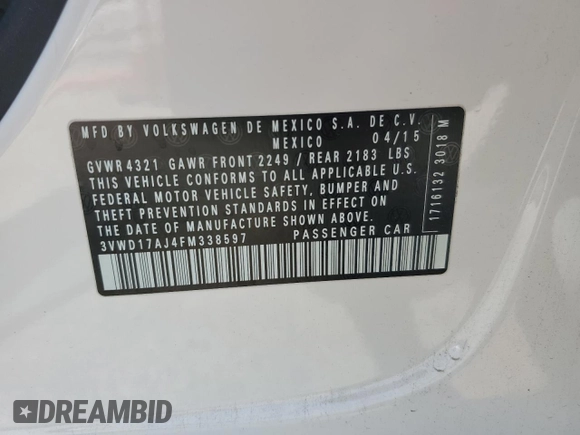 2015 Volkswagen Jetta SE z VIN 3VWD17AJ4FM338597, wystawiony jako Copart lot #59349565 z przebiegiem 50 108 mil mil oraz Szkoda całkowita • Salvage title. Historia ofert i sprzedaży dostępna na DreamBid. Obrazek 12.