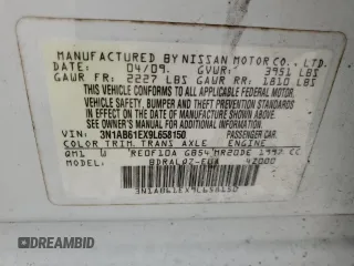 2009 Nissan Sentra SR FE+ with VIN 3N1AB61EX9L658150, listed as a Copart auction lot 52736025 with 109,951 mi miles and Salvage title. Bid and sale history available at DreamBid. Image 13.