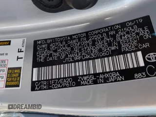 2019 Toyota Prius LE with VIN JTDL9RFU4K3010601, listed as a IAAI auction lot 41763901 with 62,560 mi miles and . Bid and sale history available at DreamBid. Image 9.