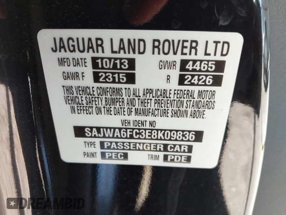 2014 Jaguar F-Type S with VIN SAJWA6FC3E8K09836, listed as a IAAI auction lot 41313509 with 67,246 mi miles and . Bid and sale history available at DreamBid. Image 9.