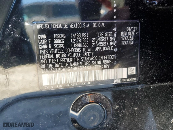 2021 Honda HR-V LX with VIN 3CZRU6H34MM737163, listed as a Copart auction lot 42048605 with 24,301 mi miles and Salvage Title. Bid and sale history available at carsss.com. Image 13.