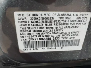 2008 Honda Pilot EX-L with VIN 5FNYF18568B019835, listed as a IAAI auction lot 41743260 with 150,027 mi miles. Bid and sale history available at carsss.com. Image 9.