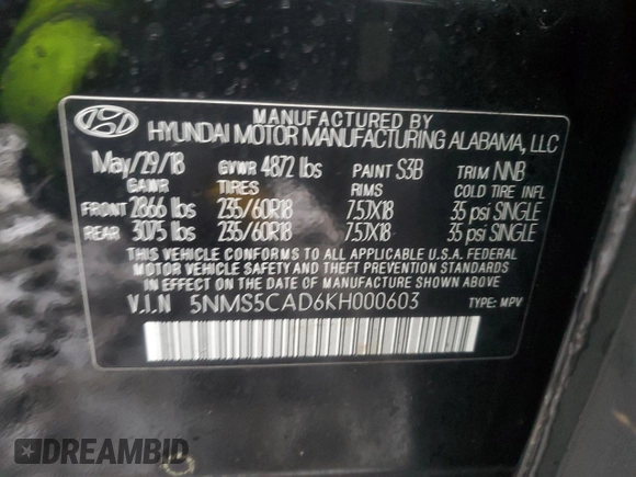 2019 Hyundai Santa Fe Limited with VIN 5NMS5CAD6KH000603, listed as a Copart auction lot 44112055 with 71,460 mi miles and Salvage Title. Bid and sale history available at carsss.com. Image 15.